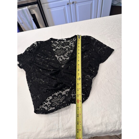 Vintage black sheer lace top, sexy see-through floral mesh blouse, gothic y2k L - Picture 6 of 9